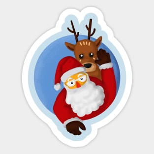 santa and deer Sticker